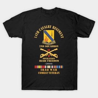 Army - 14th Cavalry Regiment w Cav Br - 2nd Squadron - OIF - 2010 - Red Txt Cbt Vet w IRAQ SVC X 300 T-Shirt